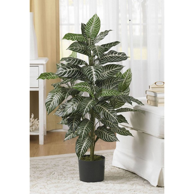 X 20 quot Artificial Zebra Silk Plant In Wicker Pot Nearly Natural