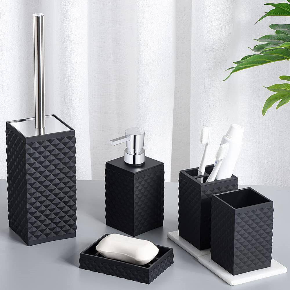 Dracelo 6-Piece Bathroom Accessory Set with Toothbrush Holder Cup Dispenser Toilet Brush and Holder Soap Dish in Matte Black B0B5TRDVR6