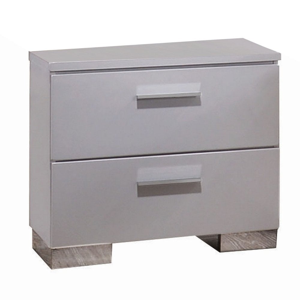 Contemporary Style Wooden Nightstand with Two Drawers and Metal Bracket Legs ， White- Saltoro Sherpi - - 38045528