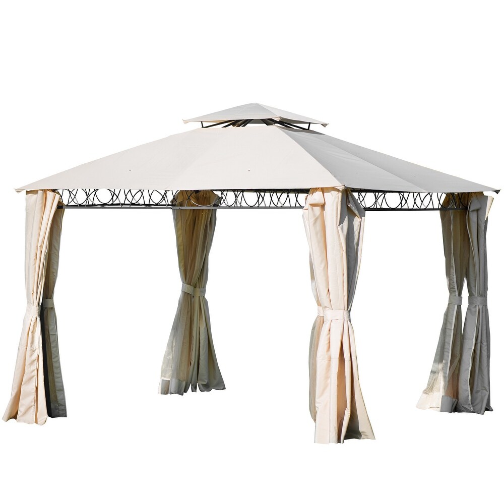 10.6x10.6ft Grill Canopy BBQ Gazebo Tent With Curtain Beige