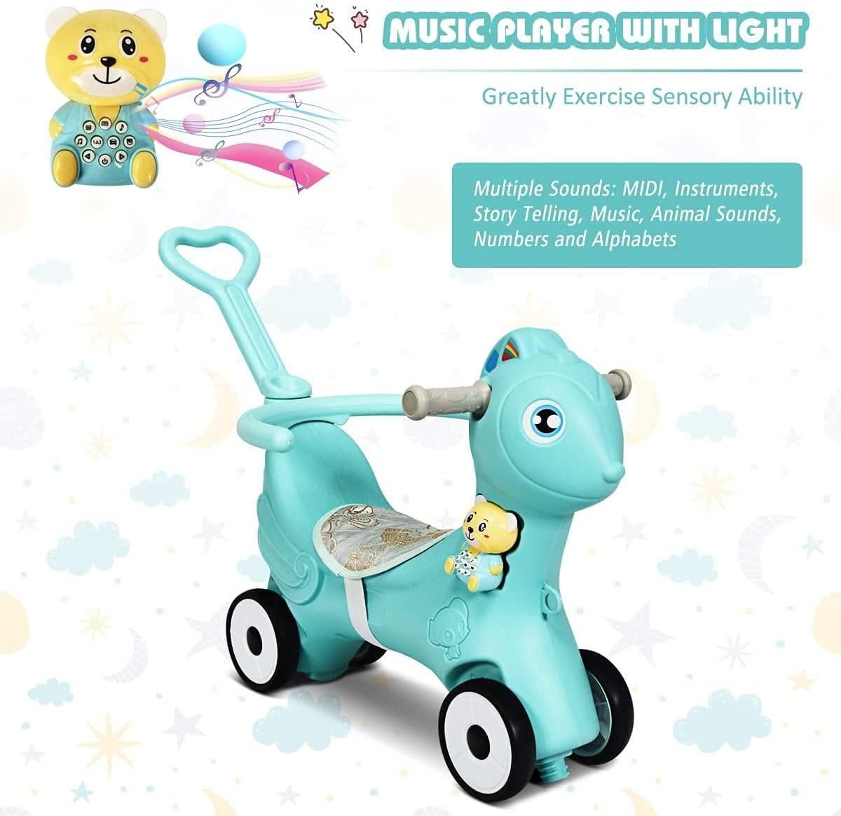 Costzon 4 in 1 Baby Rocking Horse, Ride on Push Car, Push and Ride Racer w/ Music, Green