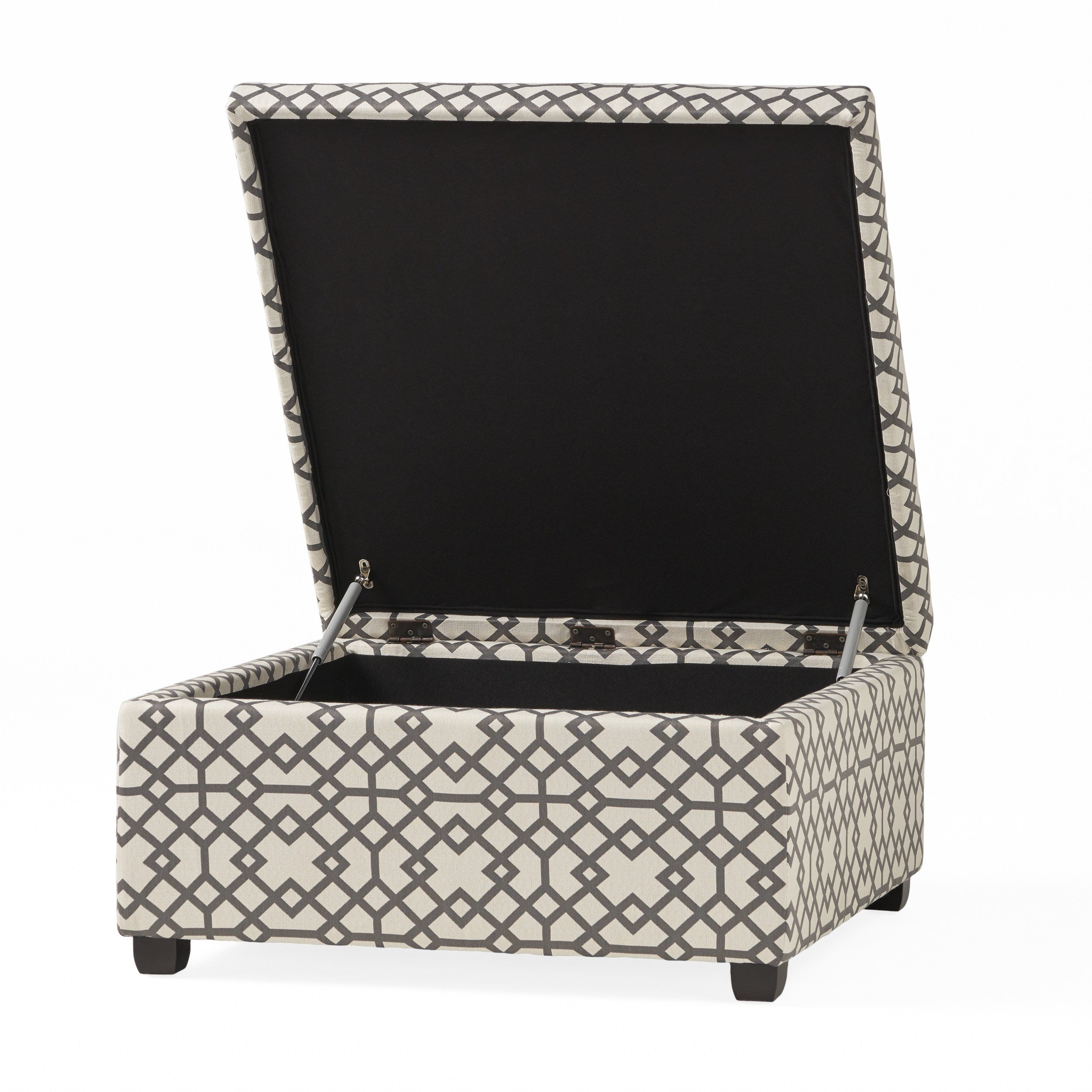 Estee Grey Geometric Pattern Fabric Square Storage Ottoman Coffee Table