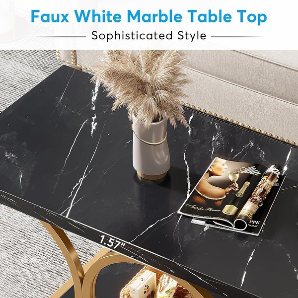 47 In 2Tier Modern Coffee Tables with Faux Marble Top for Living Room