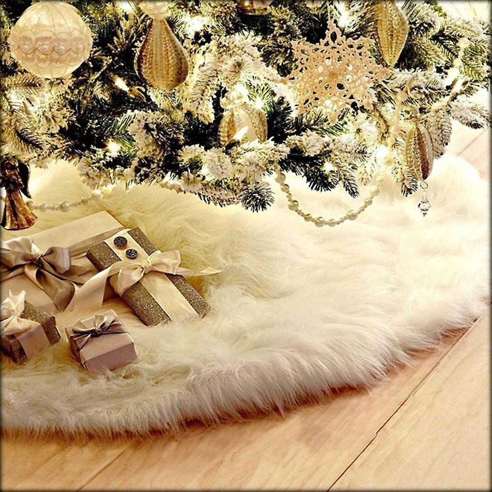 90cm Long Snow Plush Christmas Tree Skirt Base Floor Mat Cover Xmas Party Decor