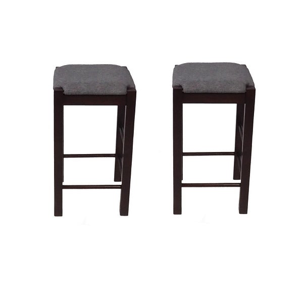 Matthis 25 in. Backless Wood Frame Bar Stool with Fabric Seat (Set of 2) - 14