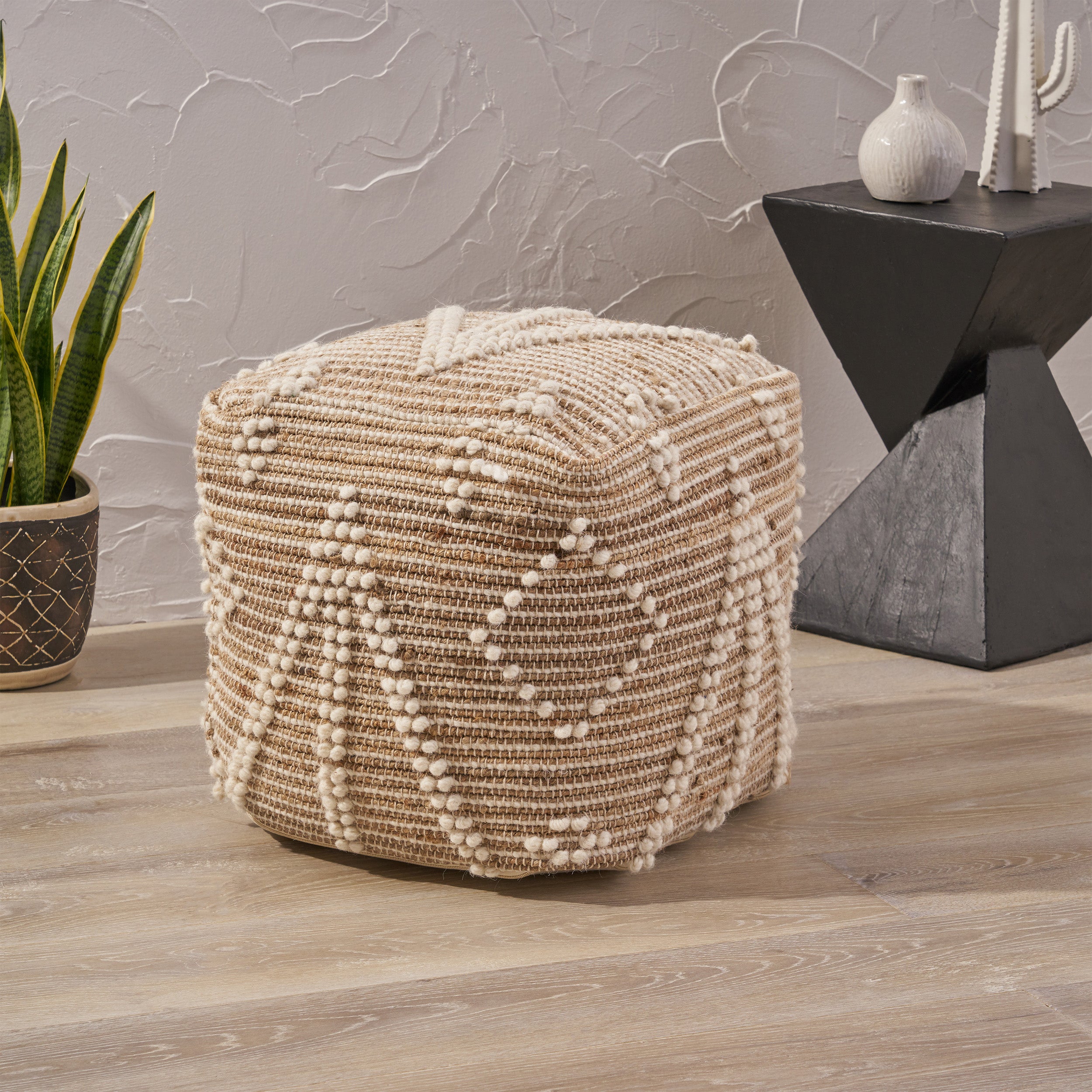 Khalila Boho Wool and Cotton Ottoman Pouf