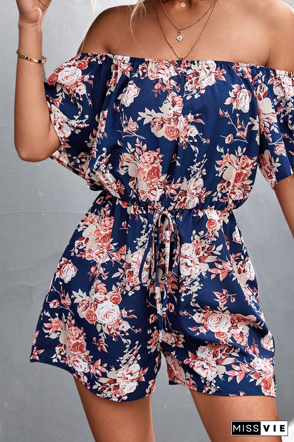 Floral Print Off Shoulder Shorts Jumpsuit Wholesale