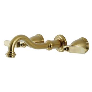 Kingston Brass Whitaker 2-Handle Wall Mount Bathroom Faucet in Brushed Brass HKS3127KL