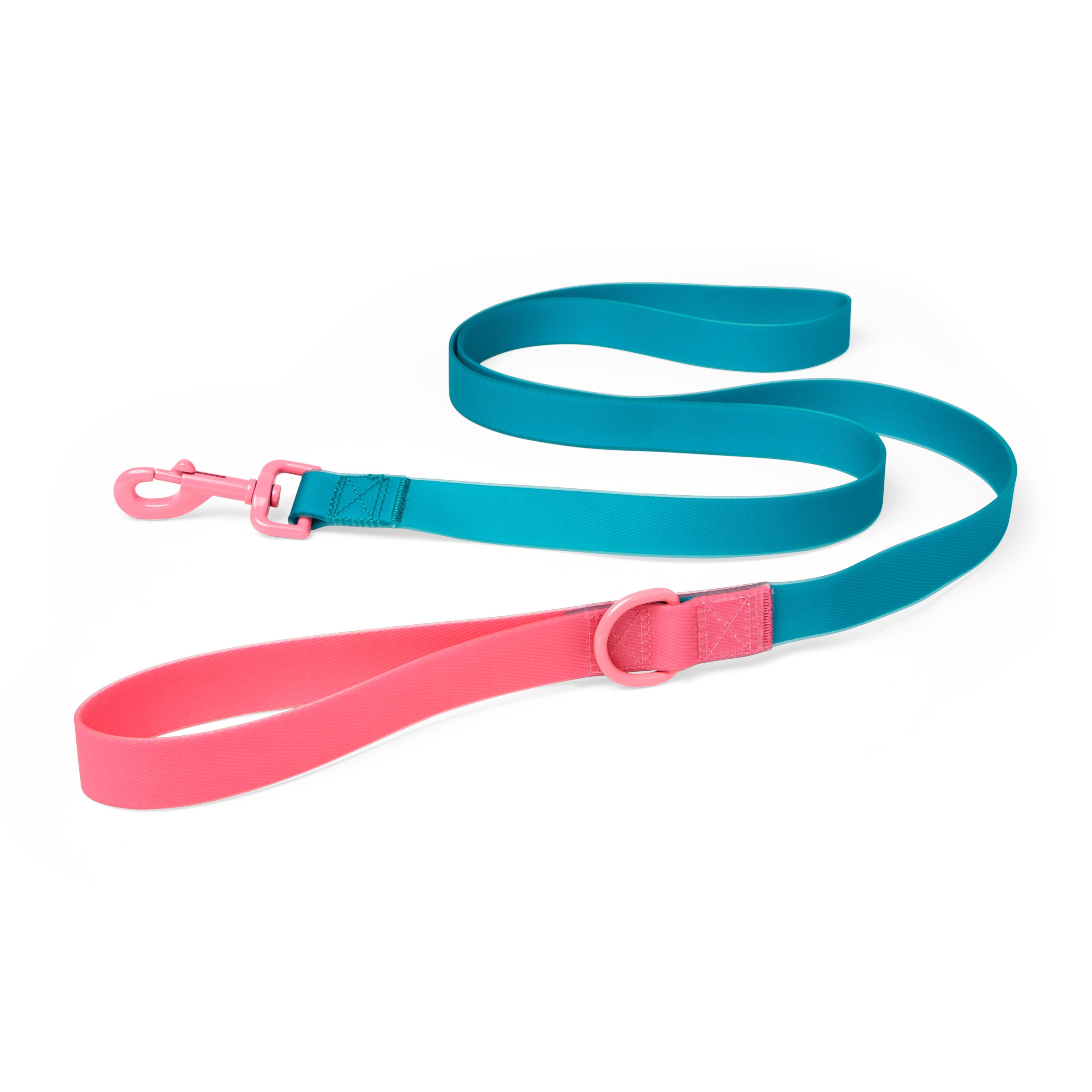 YOULY The Extrovert Water-Resistant Teal  Pink Colorblocked Dog Leash， 6 ft.