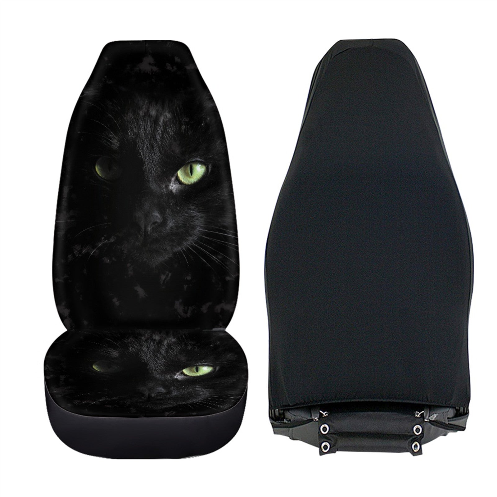 Xoenoiee 2 Pieces Car Seat Covers Black Cat Print Auto Bucket Seat Cover Protector Universal Fit for Cars， SUV， Sedan， Van， Trucks