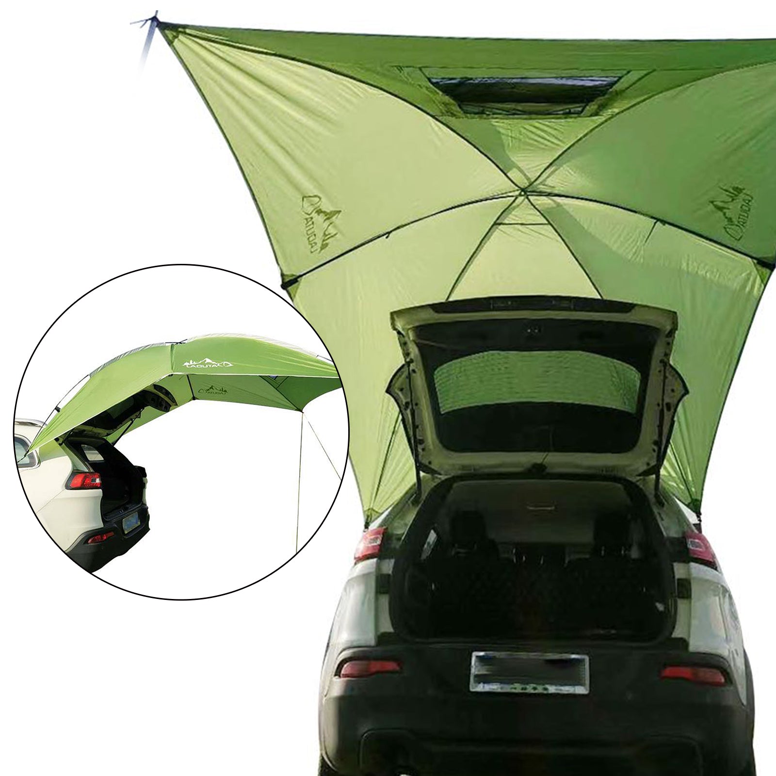 Outdoor SUV Tailgate Sun Shade Awning Car Rear Tent for Vehicle Sun Shelter， Setup Anywhere-Car Camping， Park， Sports， Attach to Truck Van RV Jeep， Green