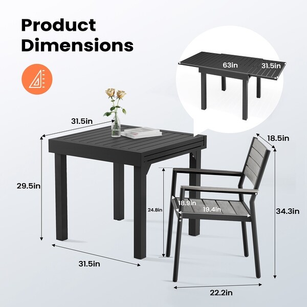 Pellebant Outdoor 3/5/7Piece Aluminum Patio Extendable Dining Set