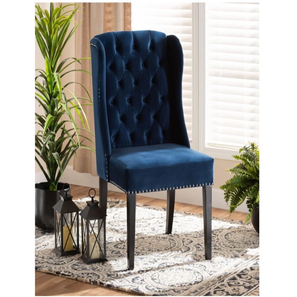 Navy Blue Velvet Button Tufted Wingback Dining Chair