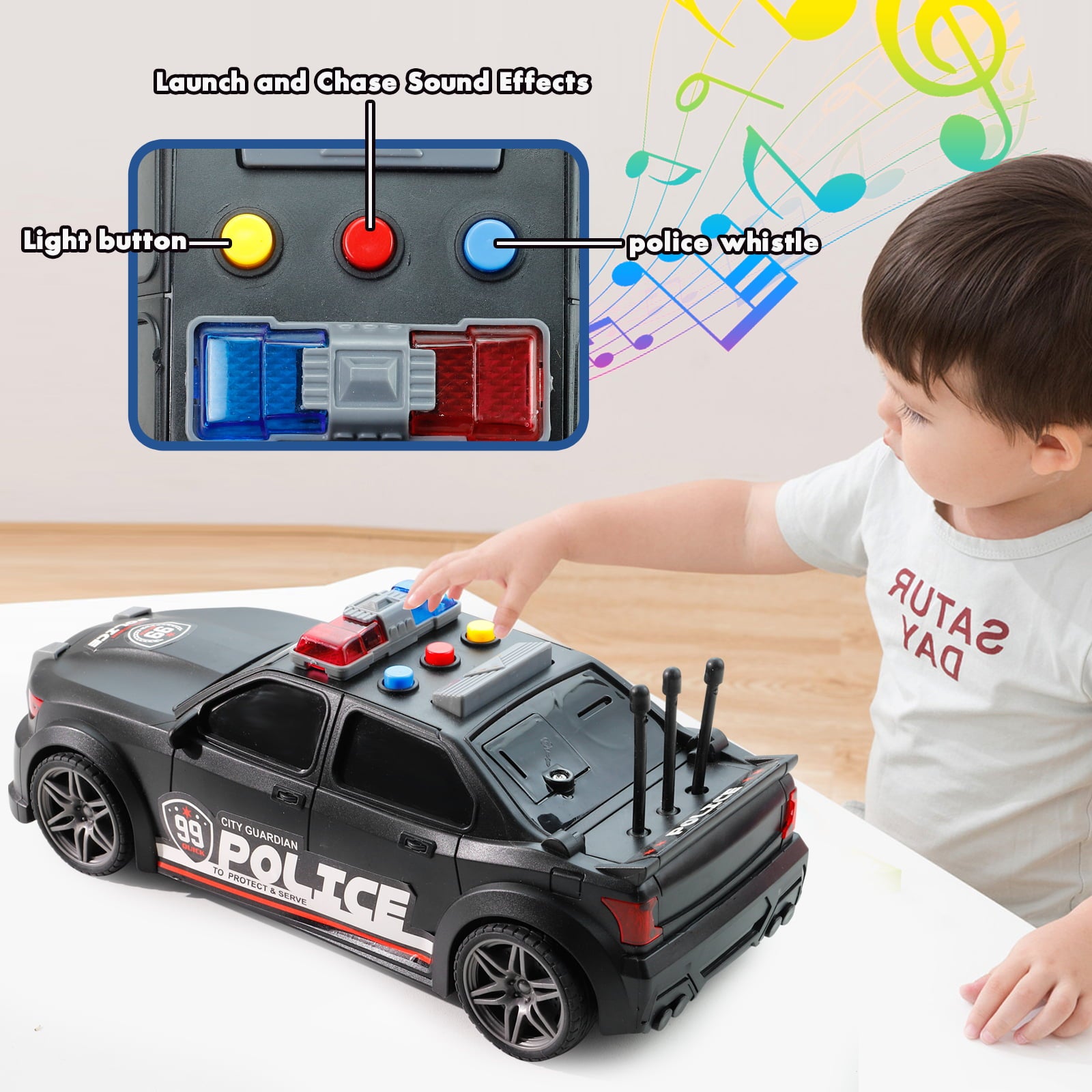 NETNEW 1:16 Police Car Toys for Boys 3-6 Years Plastic Pursuit Rescue Vehicle with Sound and Light for Kids Toddlers