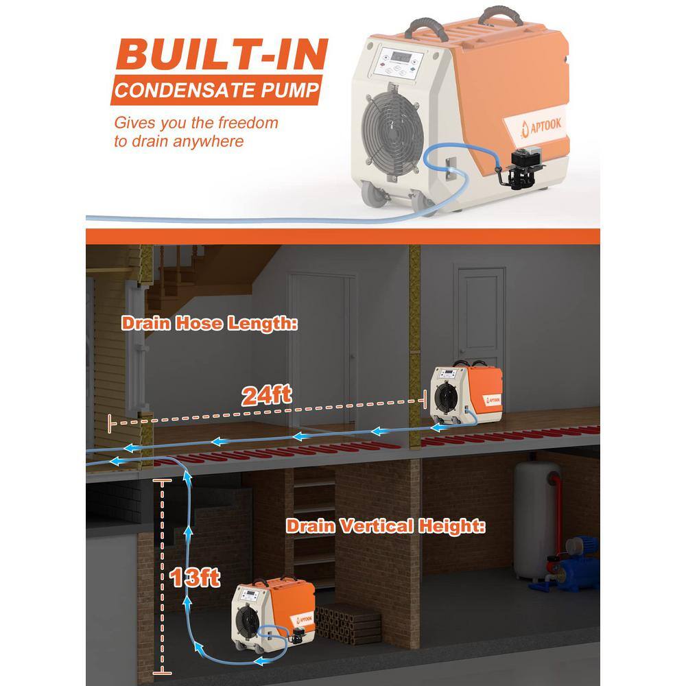 Runesay 180 pt. 6000 sq.ft. Auto Defrost Industrial Commercial Dehumidifier in. OrangesPeaches with Pump for Large Space DHOXR180B7121