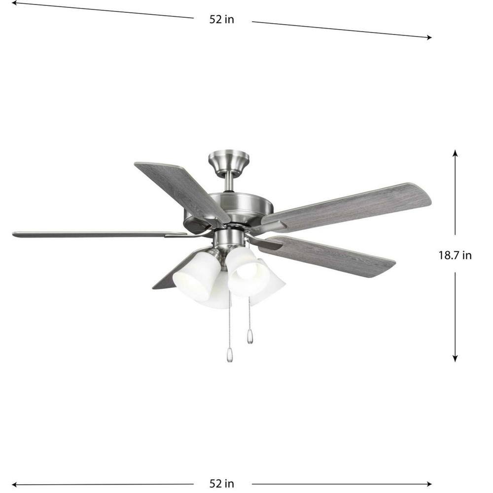 Progress Lighting AirPro 52 in. Integrated LED Indoor Brushed Nickel Silver 5-Blade AC Motor Transitional Ceiling Fan with Light P250081-009-WB