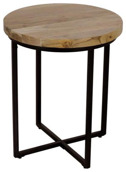 Ames Solid Wood Modern 20 Round End Table  Natural   Industrial   Side Tables And End Tables   by Kolibri Decor  Houzz