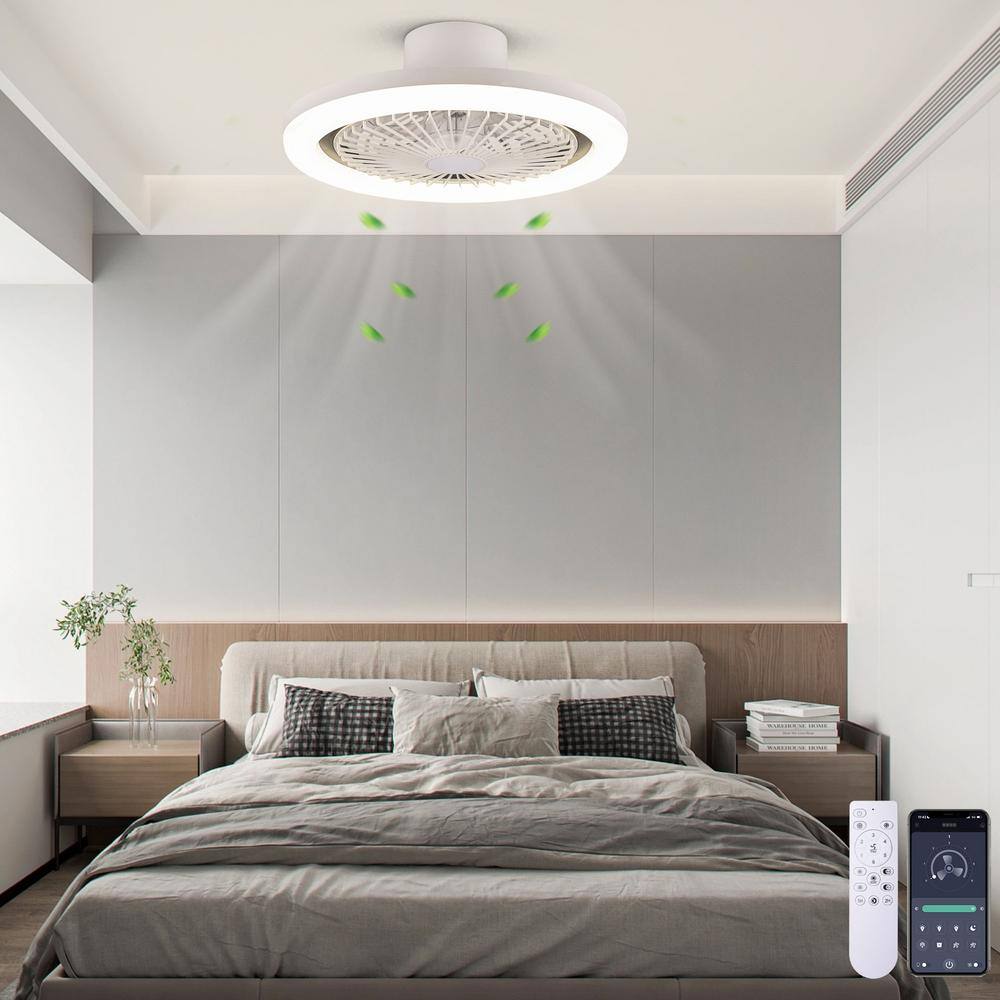 FANNEHONNE Lidia 20 in. Integrated LED White Flush Mount Ceiling Fan with Light and Remote Control for Small Room CA000088628