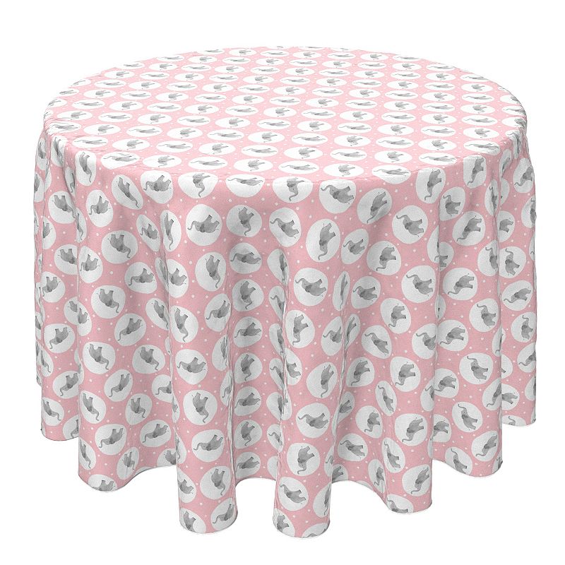 Round Tablecloth， 100% Cotton， 60 Round， Pink Elephant Polka Dots