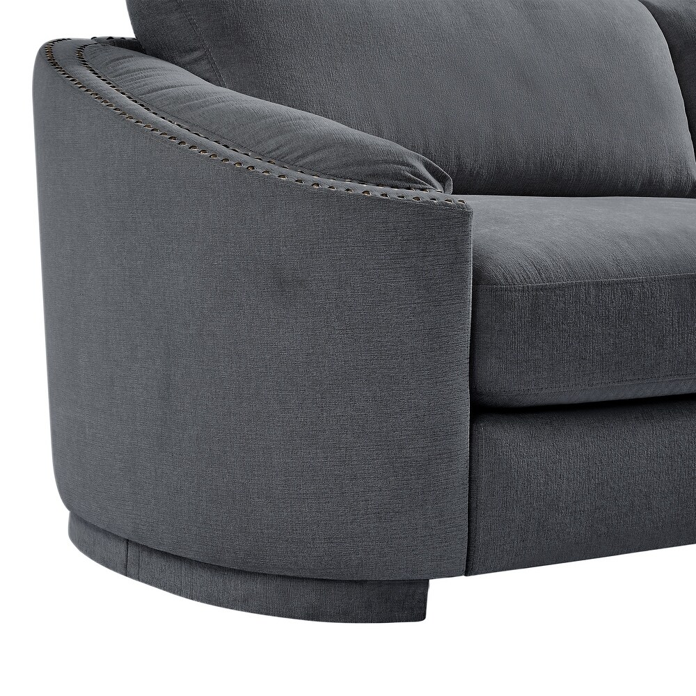 Modern 3 Seater/Plus Loveseat Sofa Polyester Upholstered Couch with Semilunar Arm and Rivet Detailing for Living Room