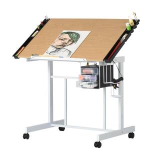 Studio Designs Deluxe 41 W Craft Station White  Maple Mobile Writing Desk with Adjustable Top and Storage 13251