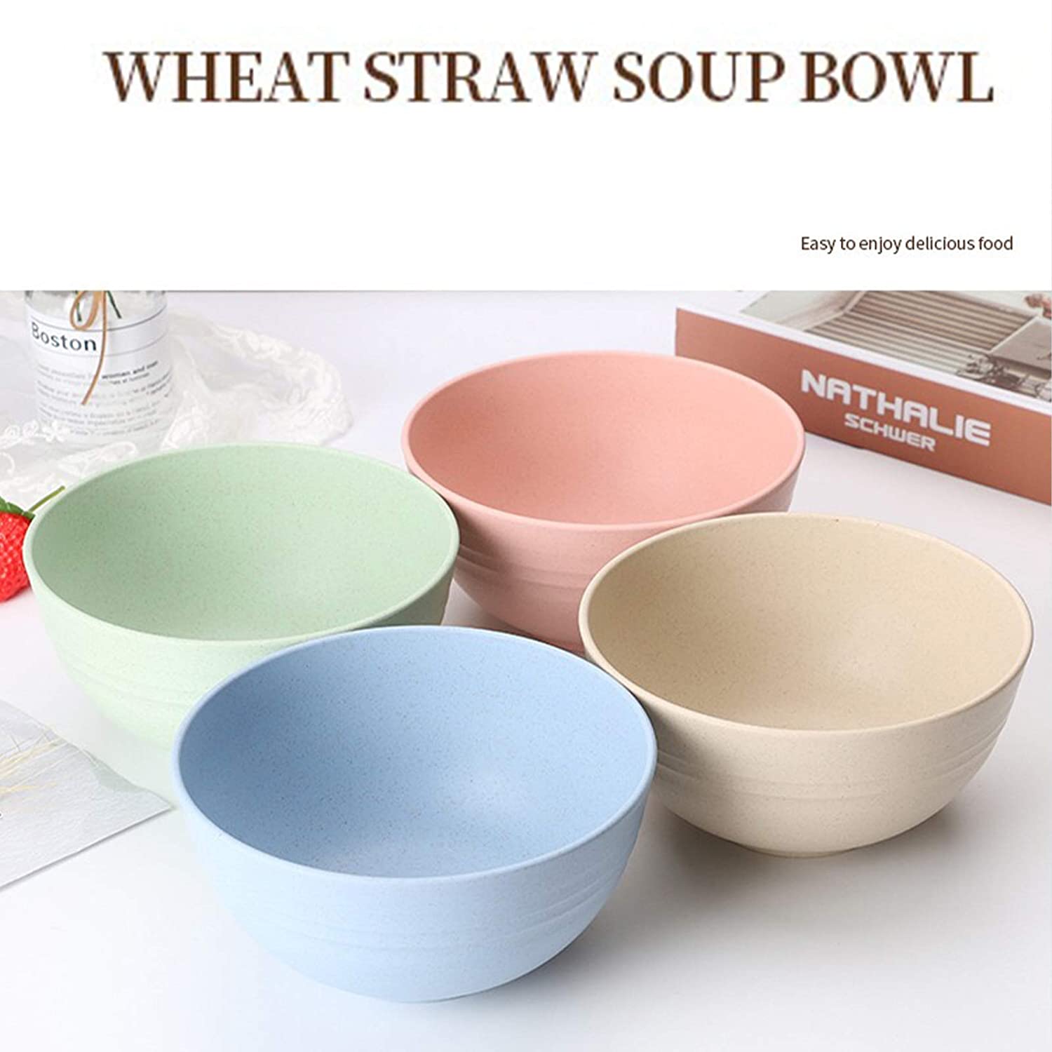 Unbreakable Cereal Bowl-24oz Wheat Straw Fiber Lightweight Bowl Set 4 Piece Set-Dishwasher And Microwave Safe-Environmentally Friendly， Bpa-Free， Used For Salad， Cereal， Rice， Fruit， Soup Bowl