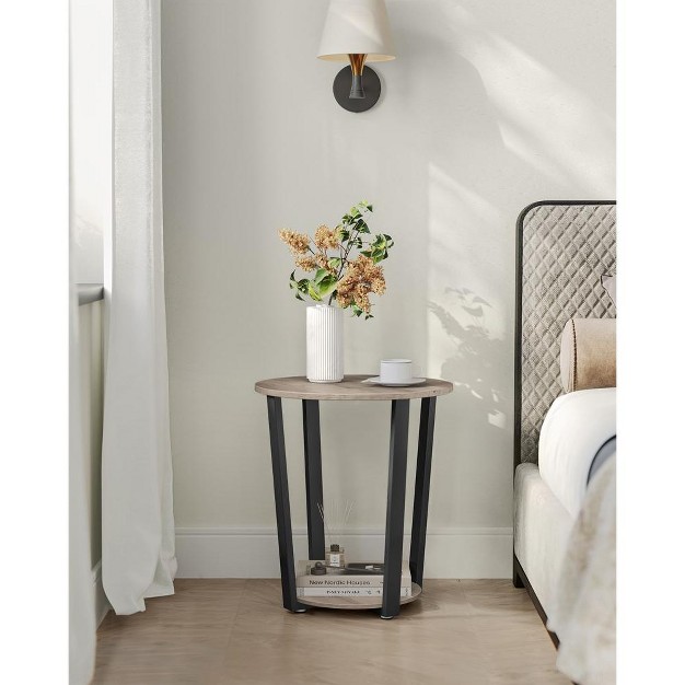 Vasagle End Table Round Side Table With Storage Shelf Industrial Accent Furniture With Steel Frame Heather Greige And Black