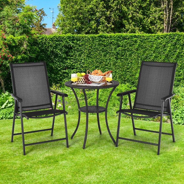 Costway 2pcs Patio Folding Dining Chairs Portable Camping Armrest Garden Black grey