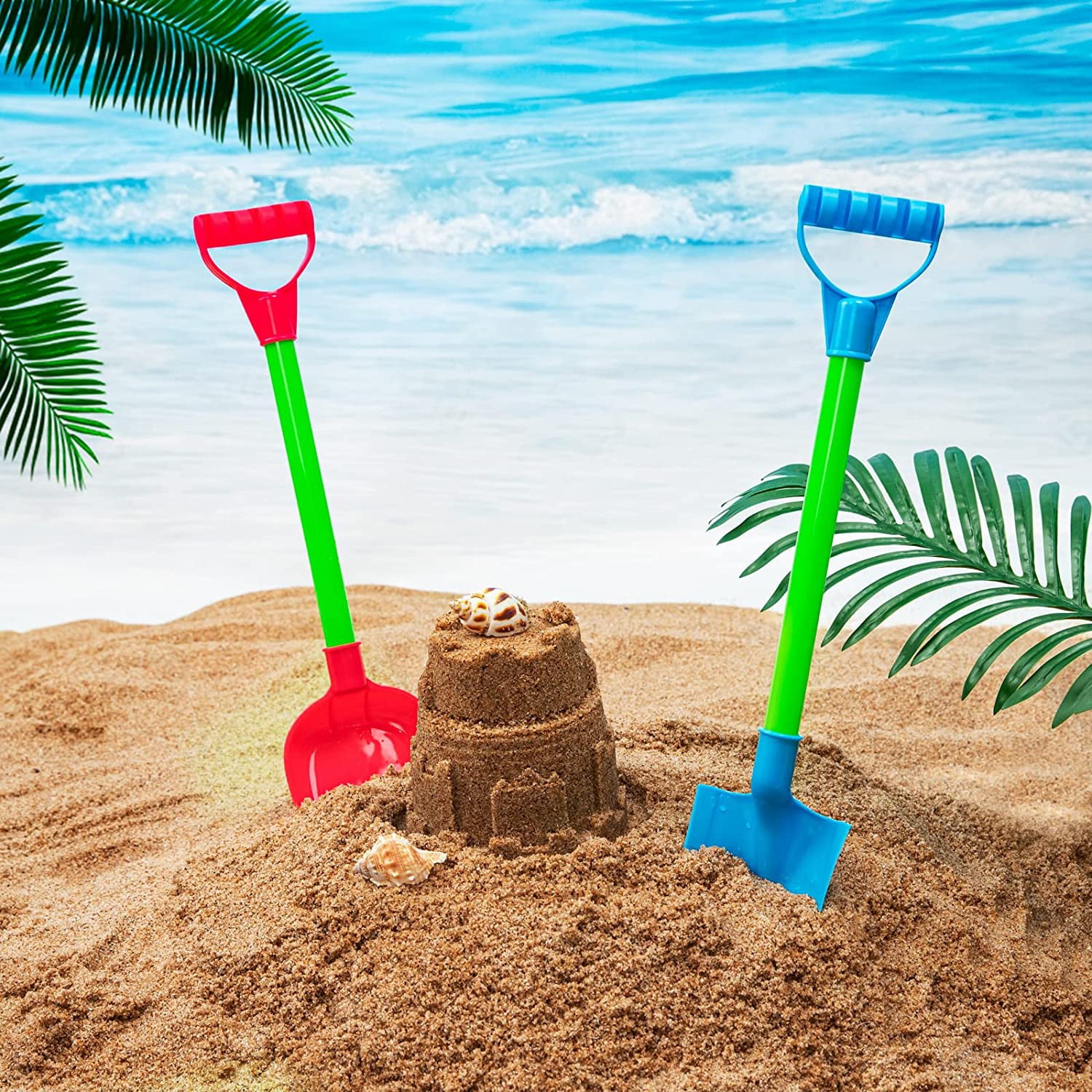 6Pack Beach Shovel Toys- 17.5Inch Kids Sand Snow Shovel Tool Set with Plastic Handle Kids Shovels for Digging Sand - Kids Scoop Shovels for Digging Play Outdoor or Travel (Green Blue Pink)