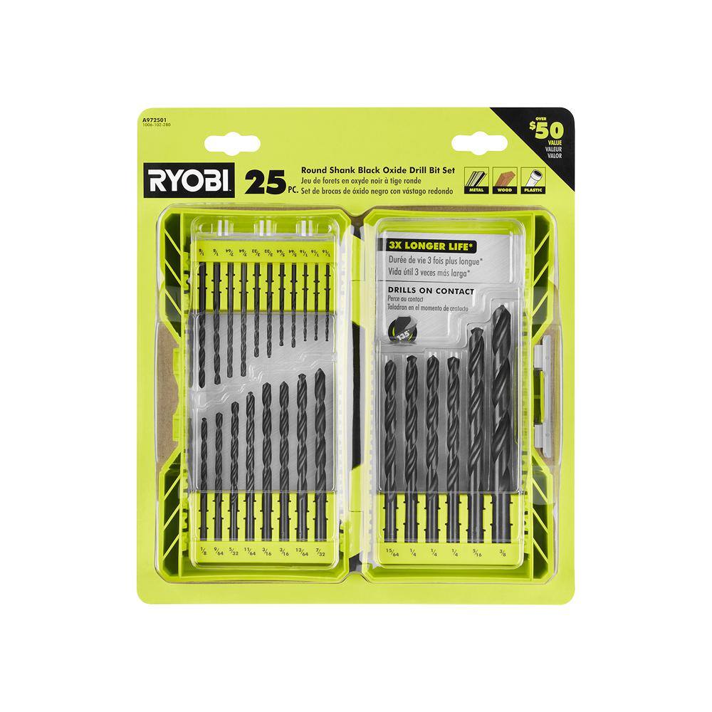 RYOBI Black Oxide Round Shank Twist Drill Bit Set (25-Piece) A972501