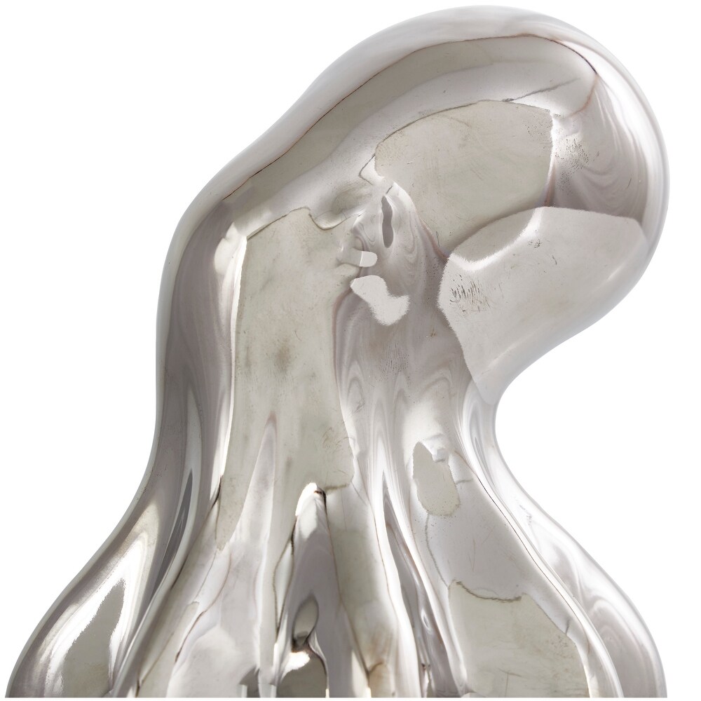 Silver Ceramic Tall Standing Octopus Sculpture