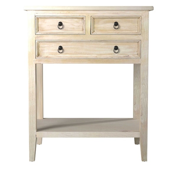 Distressed Mindi Wood Three-Drawer Side Table