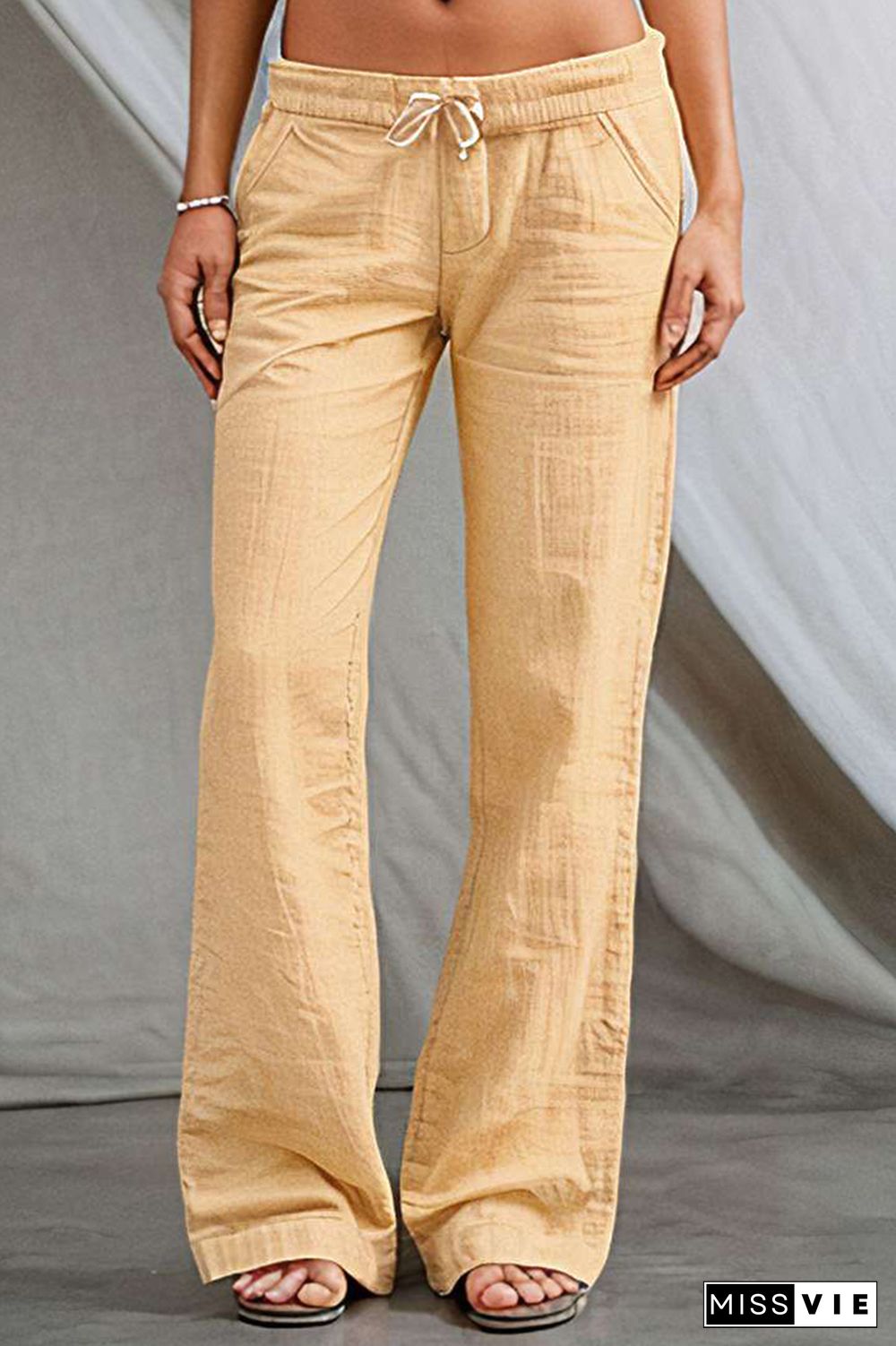 Drawstring Low Waist Straight Leg Pants