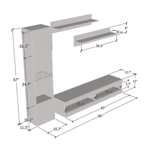 Fly G 34TV Wall Mounted Floating Modern Entertainment Center