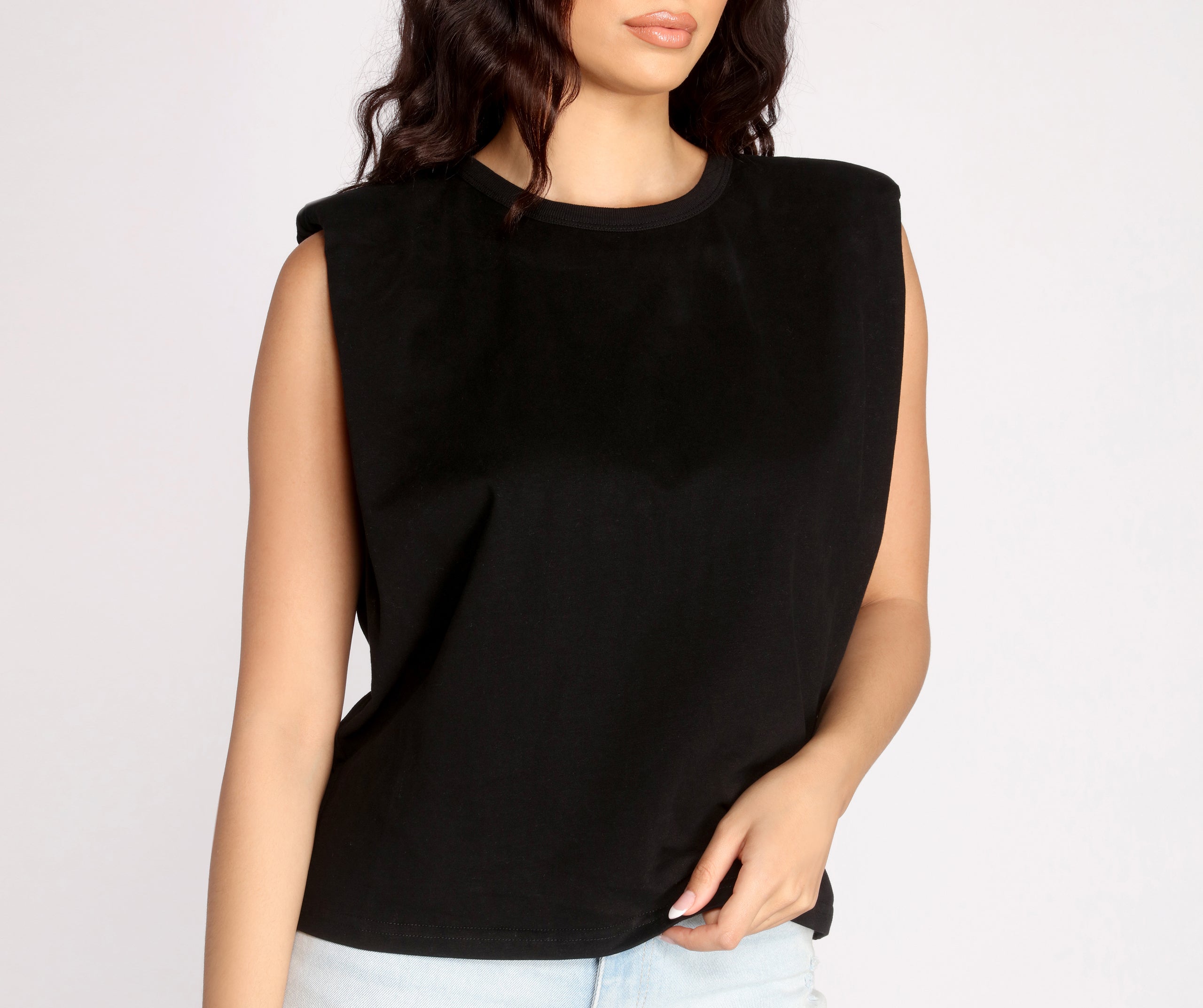 Sleeveless Padded Shoulder Tee