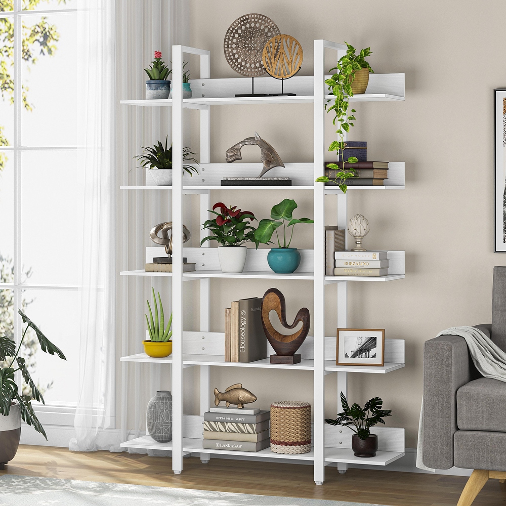 47'' Bookcase  Industrial Bookshelves Etagere with Storage  Open Display Shelves