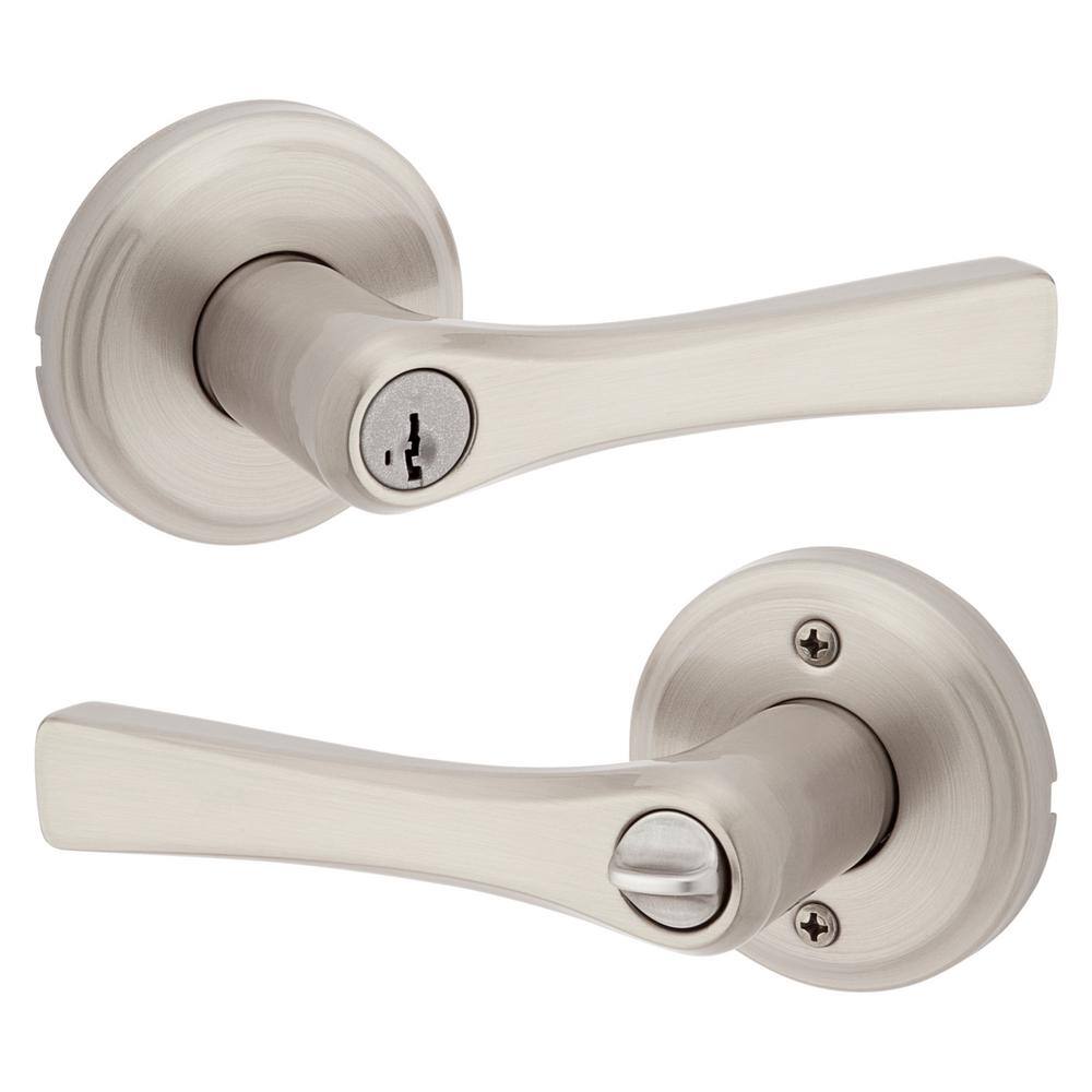 Kwikset Katella Satin Nickel Keyed Entry Door Lever Featuring SmartKey Technology with Microban 740KAL15SMT6RK3