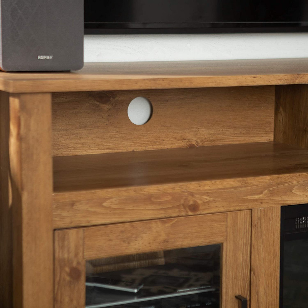 Rustic TV Stand  2 Side Glass Door Cabinets  ampCenter Fireplace   Transitional   Entertainment Centers And Tv Stands   by Decorn  Houzz