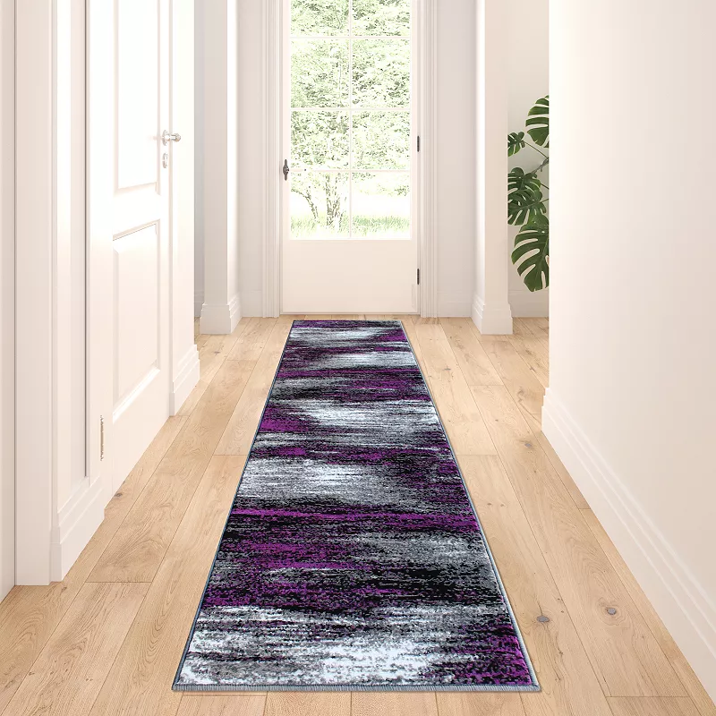 Masada Rugs Masada Rugs Trendz Collection 2'x7' Modern Contemporary Runner Area Rug in Purple， Gray and Black - Design Trz863