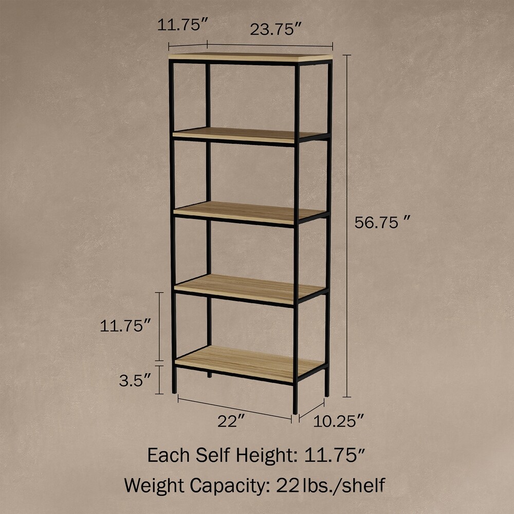 Carson Carrington Tevansjo 5 tier Bookshelf Open Industrial Shelving   23.75 x 11.75 x 56.75