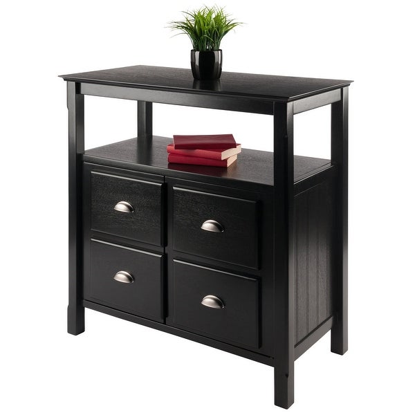 Wood Timber Buffet Cabinet with Two Doors， Black Finish