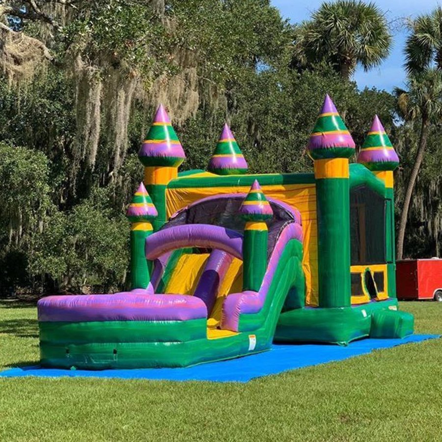 JumpOrange Castle Commercial Grade Bounce House Combo with Dual Slide and Splash Pool, for Adults and Kids, Wet Dry Use, Includes Blower, Inflatable Water Slide