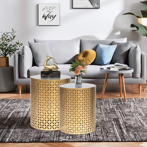 End Tables Set of 2 Gold Nesting Side Coffee Table Round Nightstands