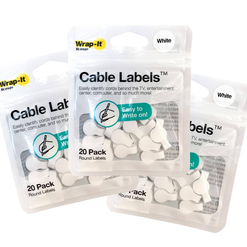 Wrap-It Storage MiniRound Cable Labels White (60-Pack) A460-CL-R-WH