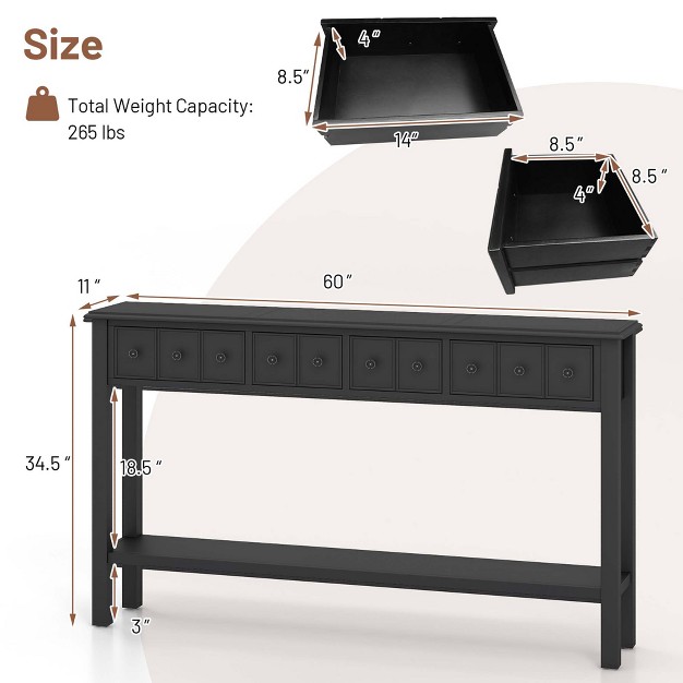 Costway 60 x27 x27 Console Table Retro Entryway Sofa Table With 4 Drawers amp Open Shelf Hallway