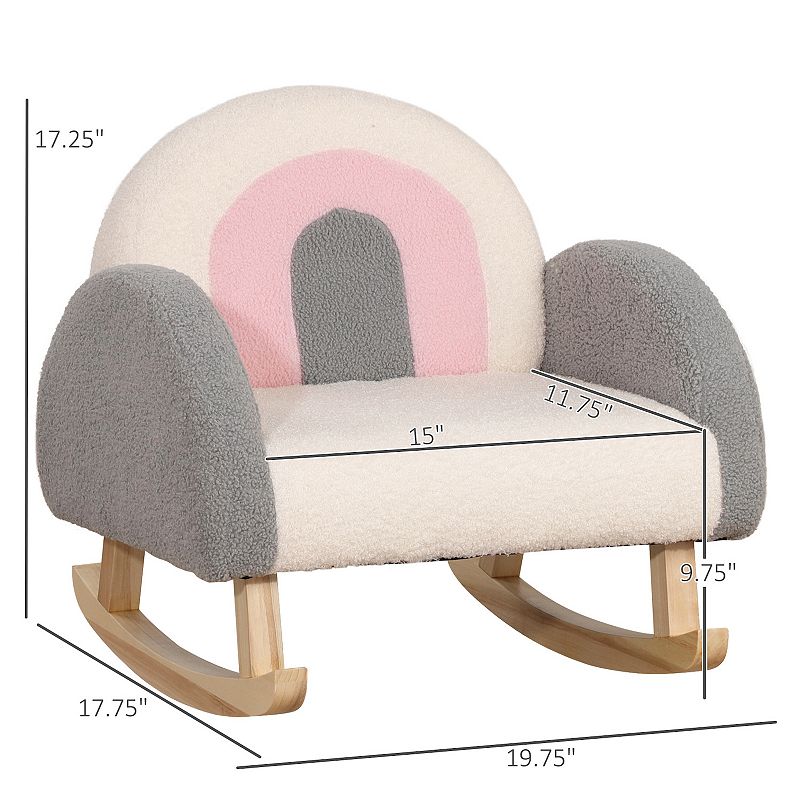 Qaba Kids Sofa， Rocking Toddler Sofa Chair with Solid Wooden Frame， Faux Lamb Fleece Fabric