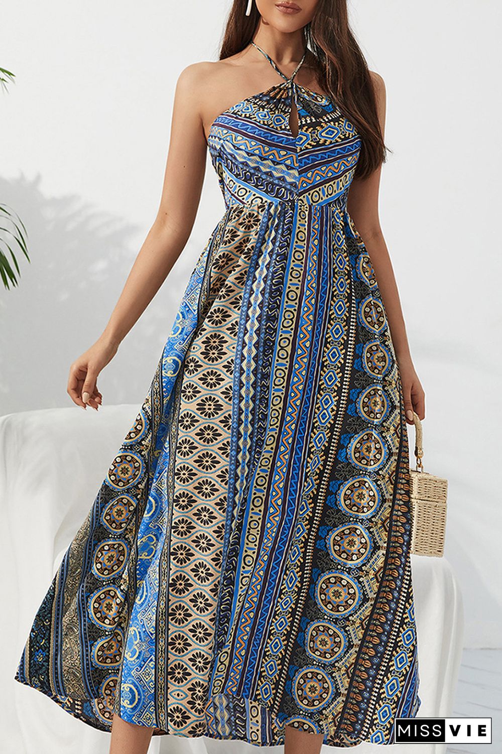 Sleeveless Halter Printing Maxi Dress