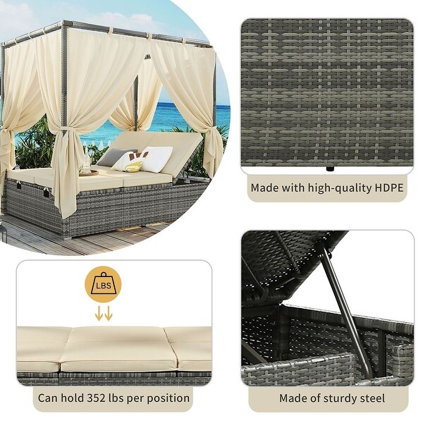 Outdoor Adjustable Daybed with Canopy Patio Lounge Set，High Comfort