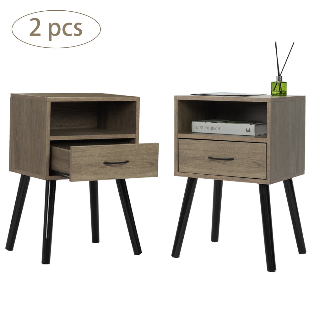 HSUNNS Modern Nightstands, Wood Bedside Nightstand Set of 2, Bedside Cupboard for Living Room Bedroom, Bedside End Tables with Drawer, for Small Place, Living Room Furniture, Gray Brown, N433