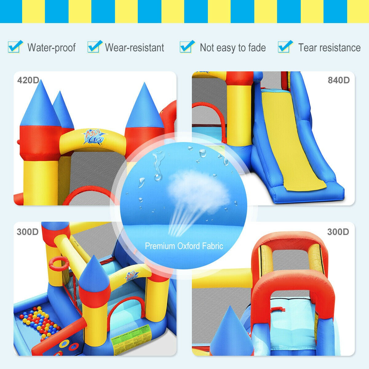 BOUNTECH 6-in-1 Castle Bouncer w/ Long Slide include 780W Air Blower